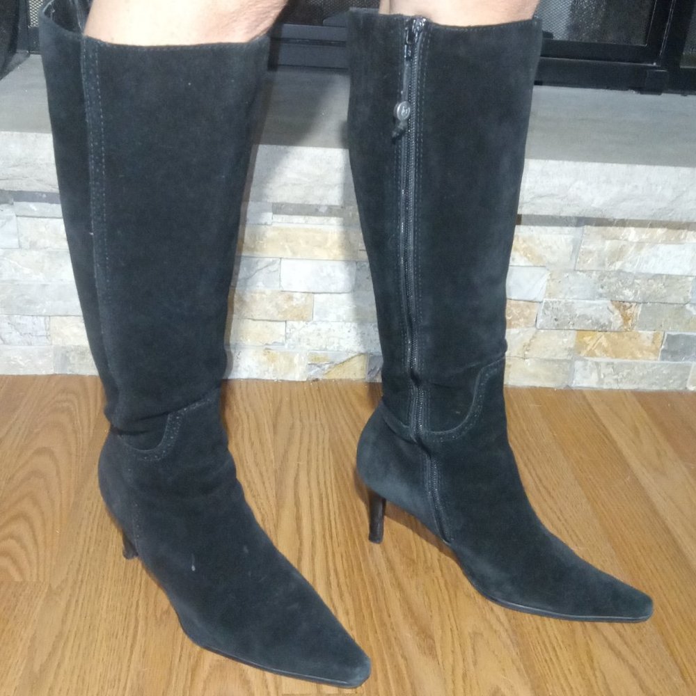 Chaps Womens 9 Graciana Geniuine Black Leather Stiletto High Heel Boots -